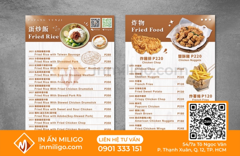 Menu nhà hàng trung quốc