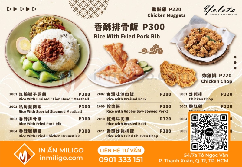 Menu nhà hàng trung quốc