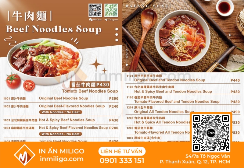 Menu nhà hàng trung quốc