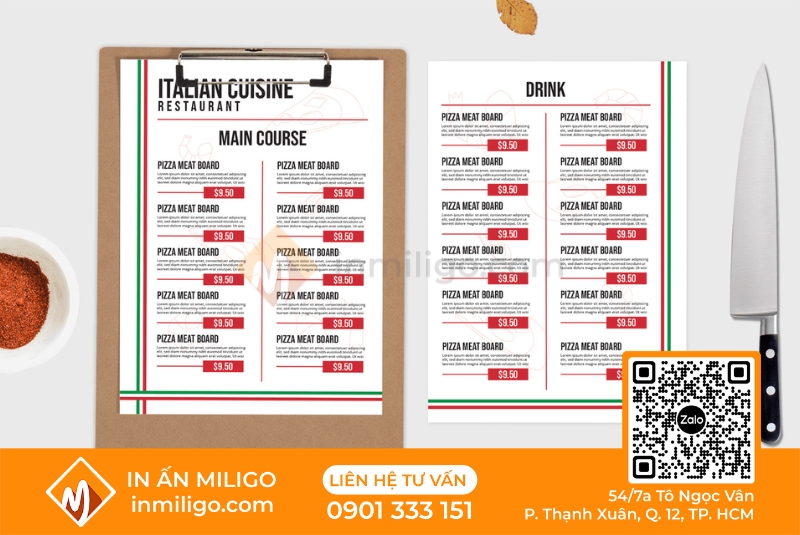 Menu nhà hàng ý