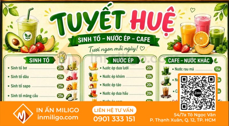 Mẫu menu nước ép trái cây