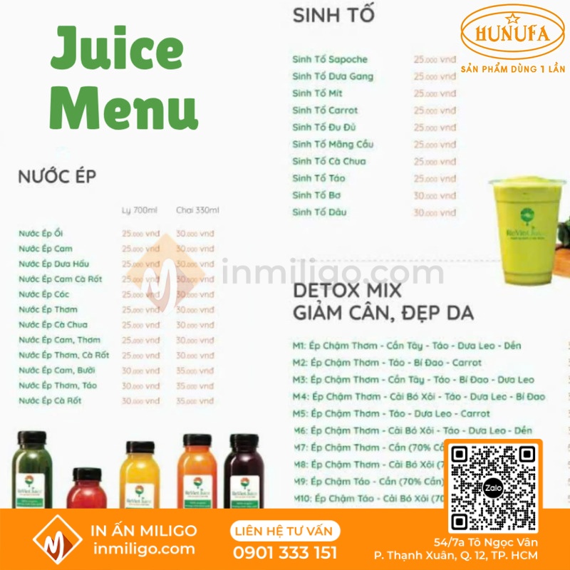 Mẫu menu nước ép trái cây