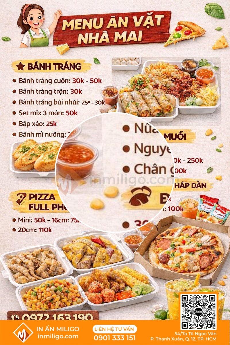Mẫu menu quán ăn vặt