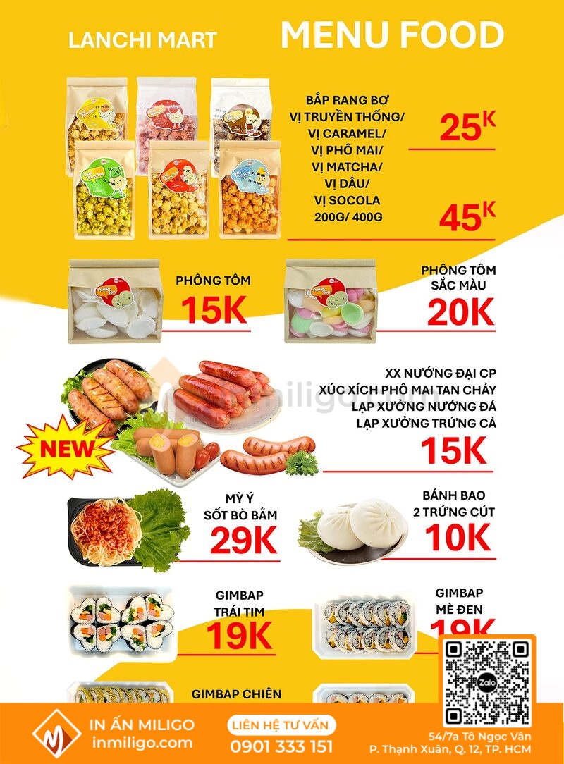 Mẫu menu quán ăn vặt