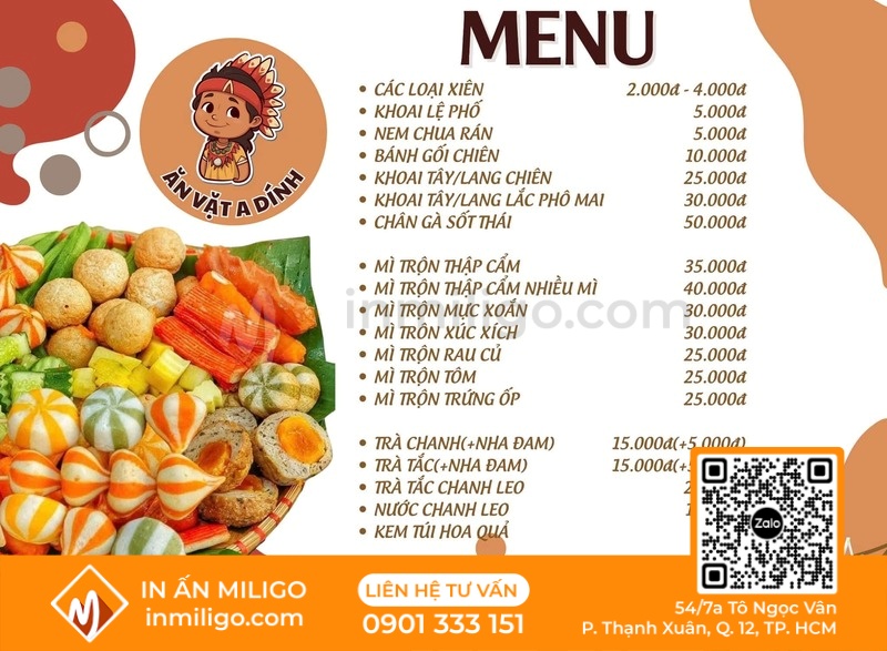 Mẫu menu quán ăn vặt