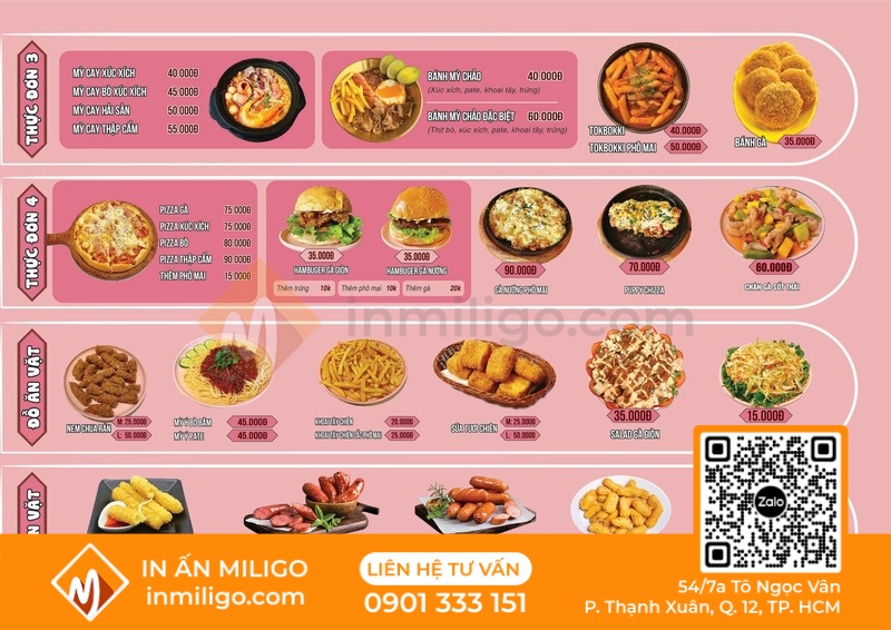 Mẫu menu quán ăn vặt