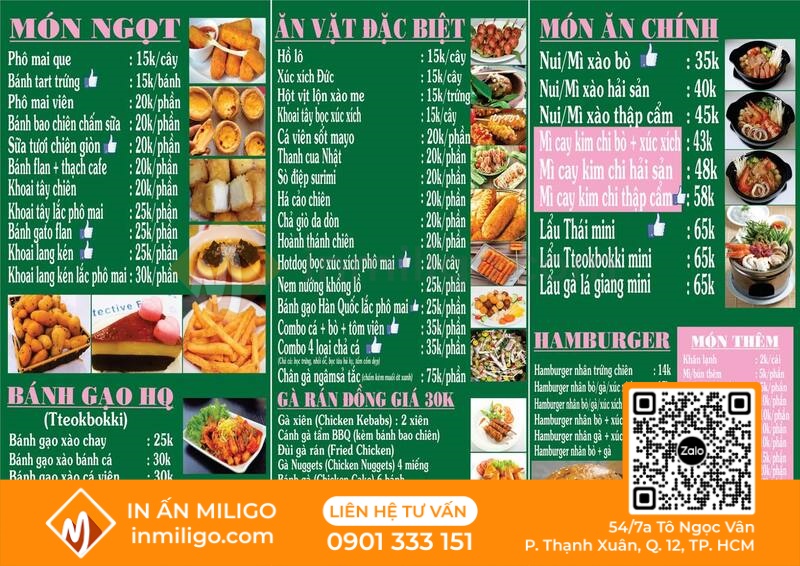 Mẫu menu quán ăn vặt