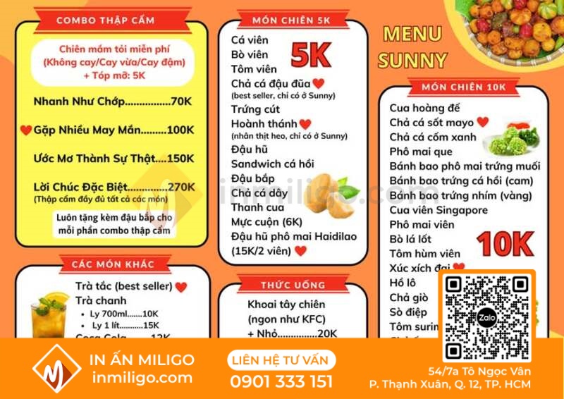 Mẫu menu quán ăn vặt