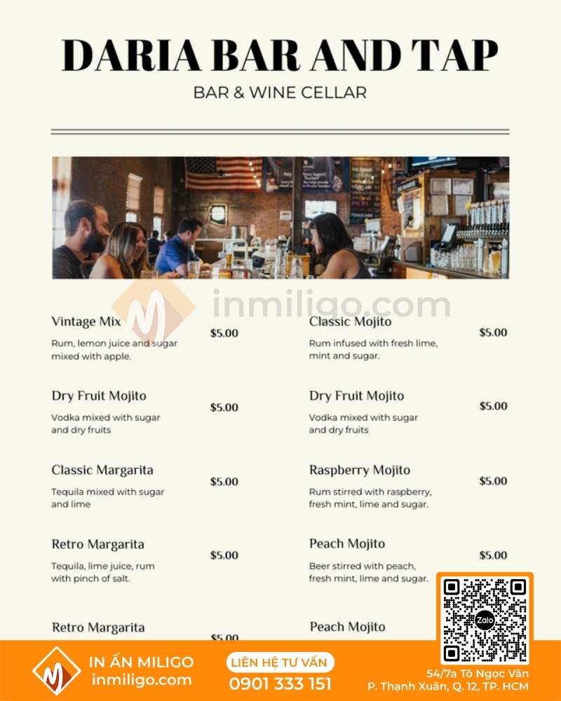 Menu quán bar