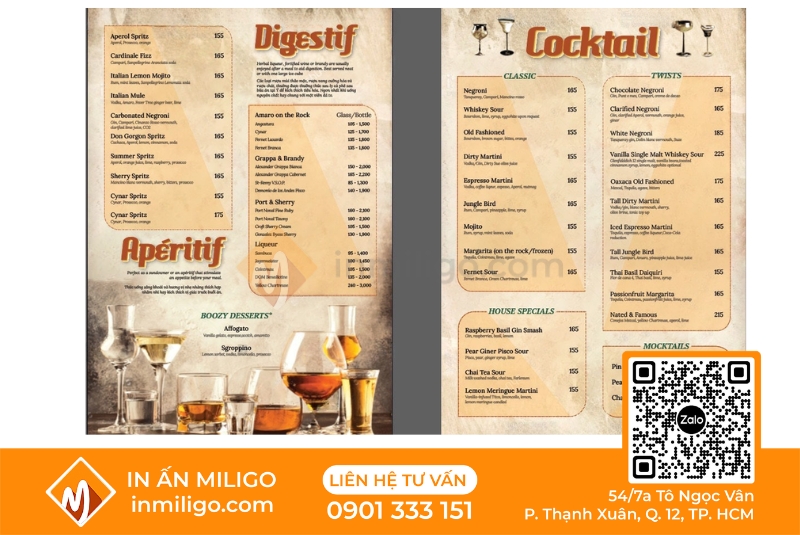Menu quán bar