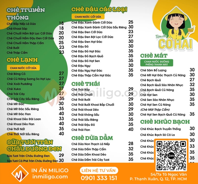 Mẫu menu quán chè