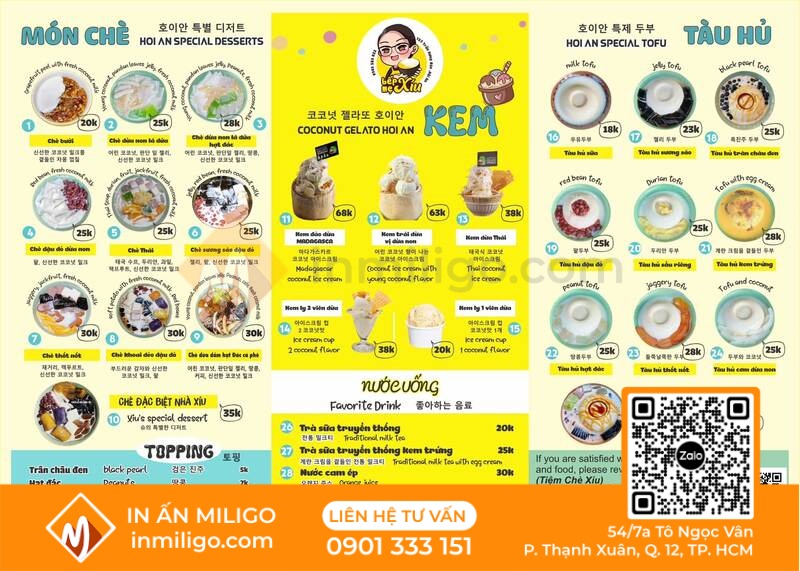 Mẫu menu quán chè