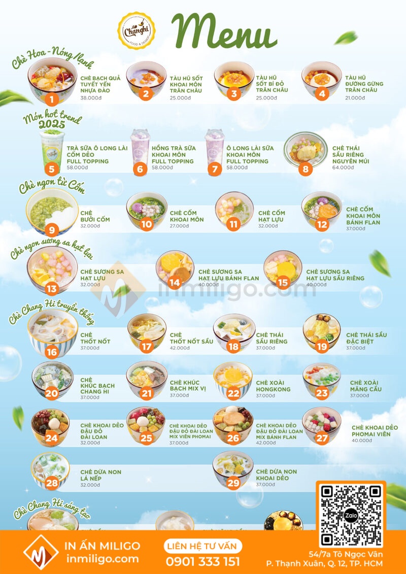 Mẫu menu quán chè