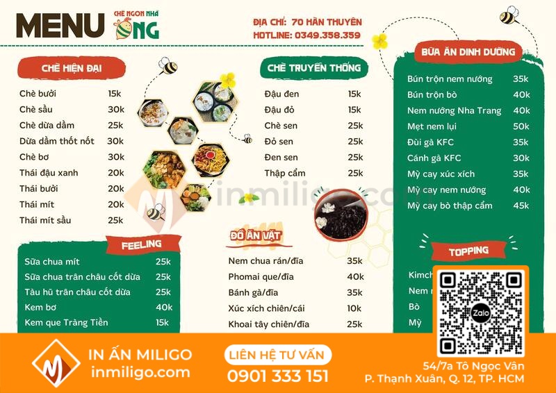 Mẫu menu quán chè