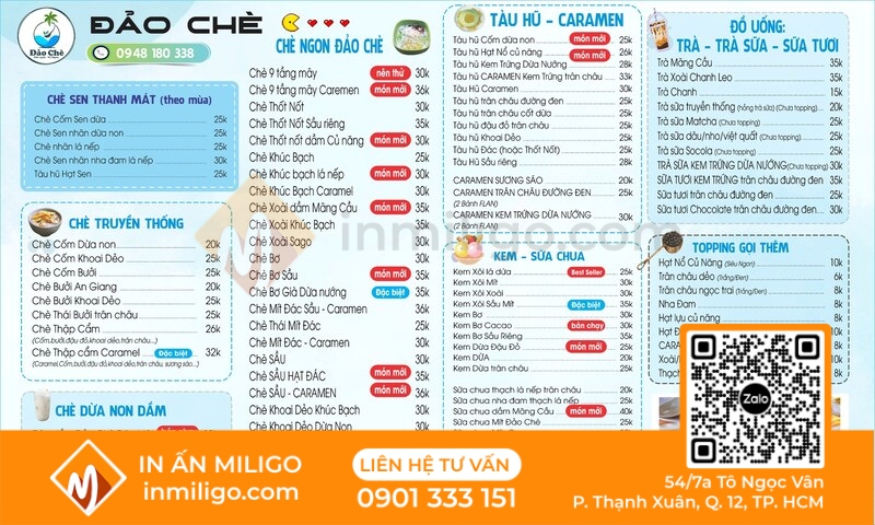 Mẫu menu quán chè
