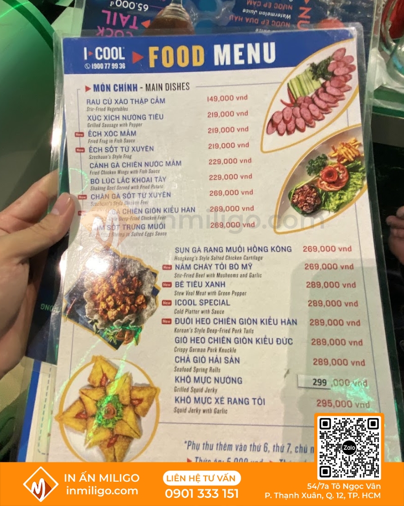 Menu quán karaoke