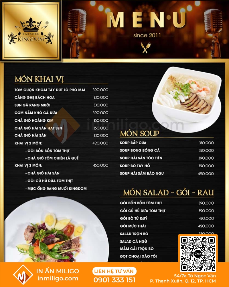 Menu quán karaoke