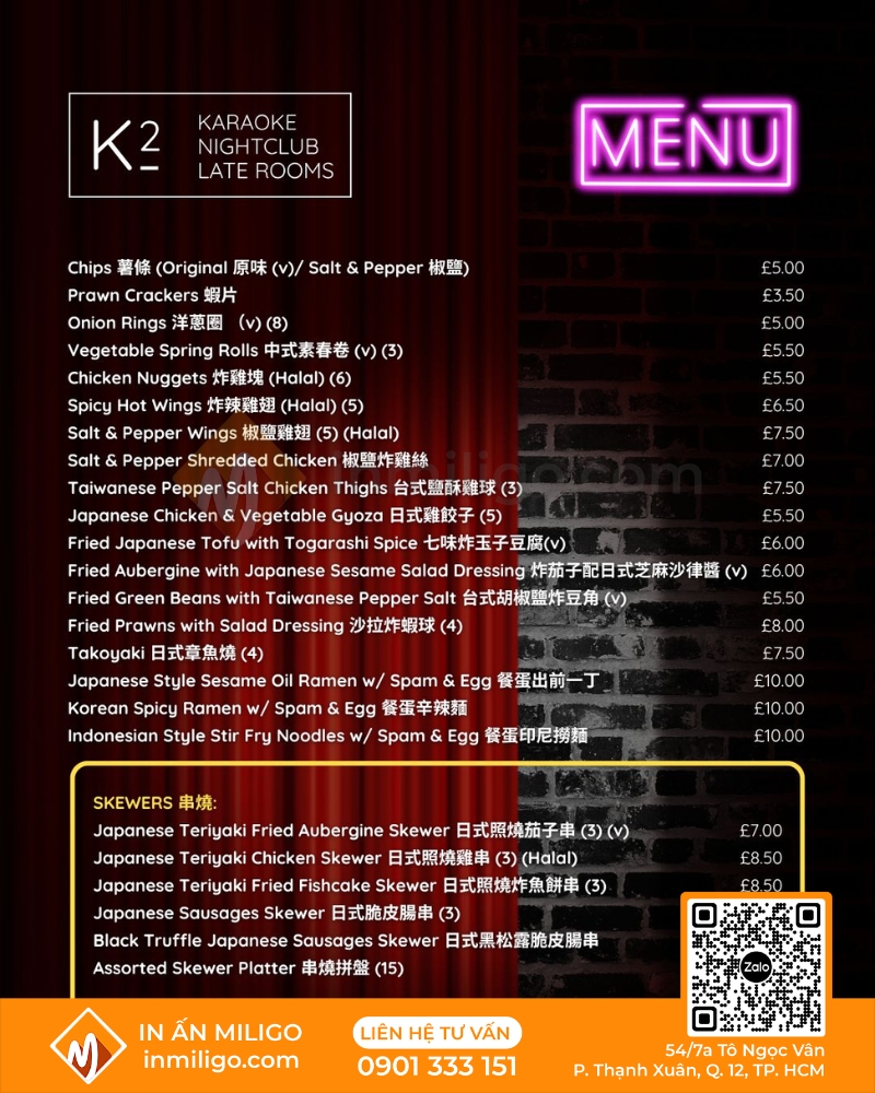 Menu quán karaoke