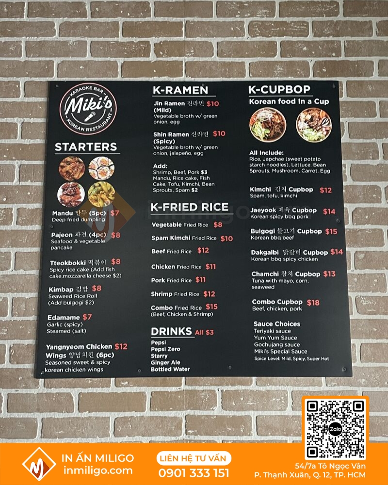 Menu quán karaoke