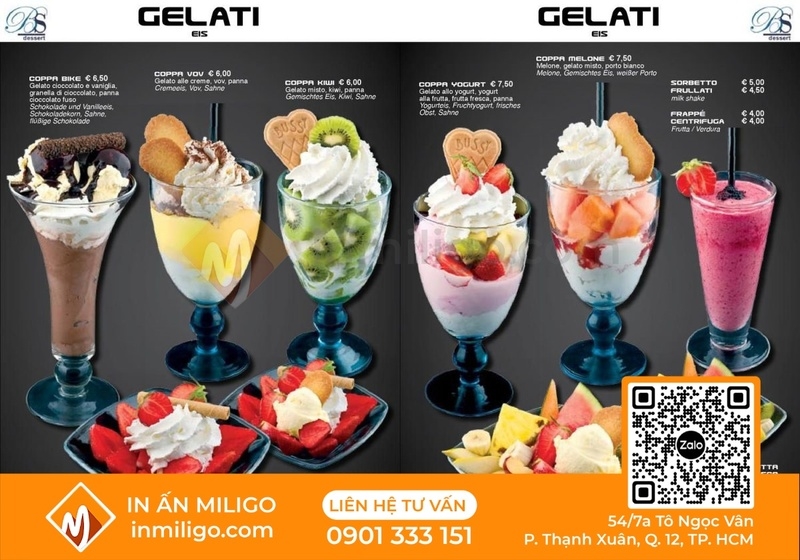 Menu quán kem