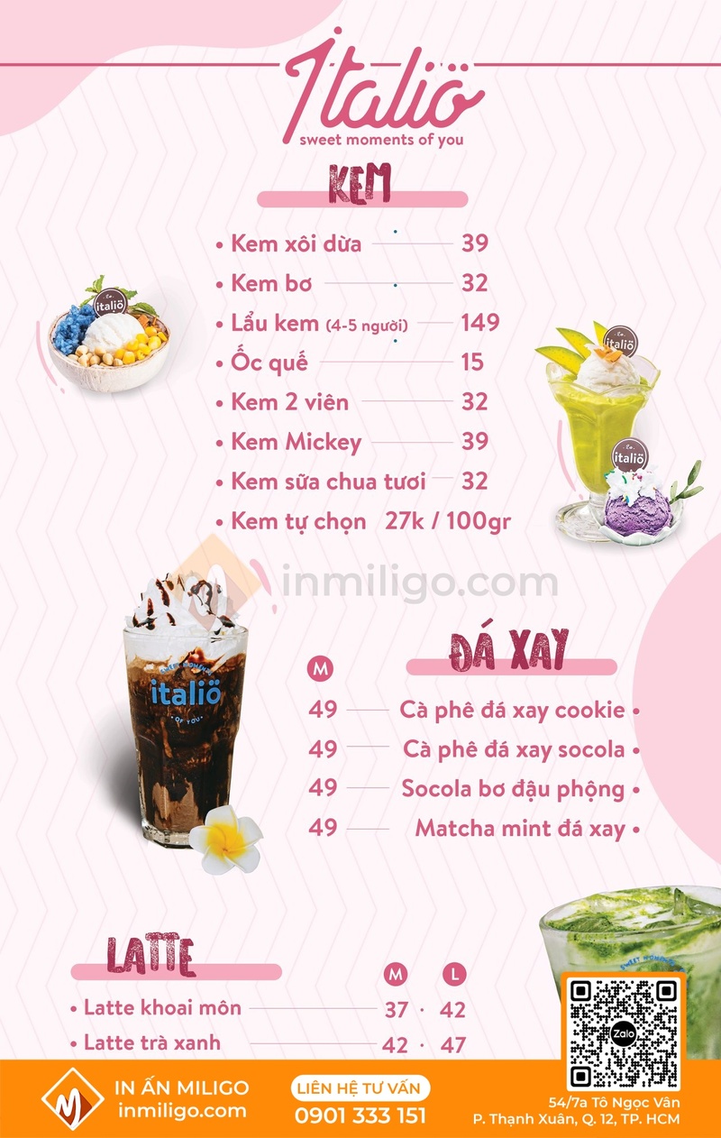 Menu quán kem