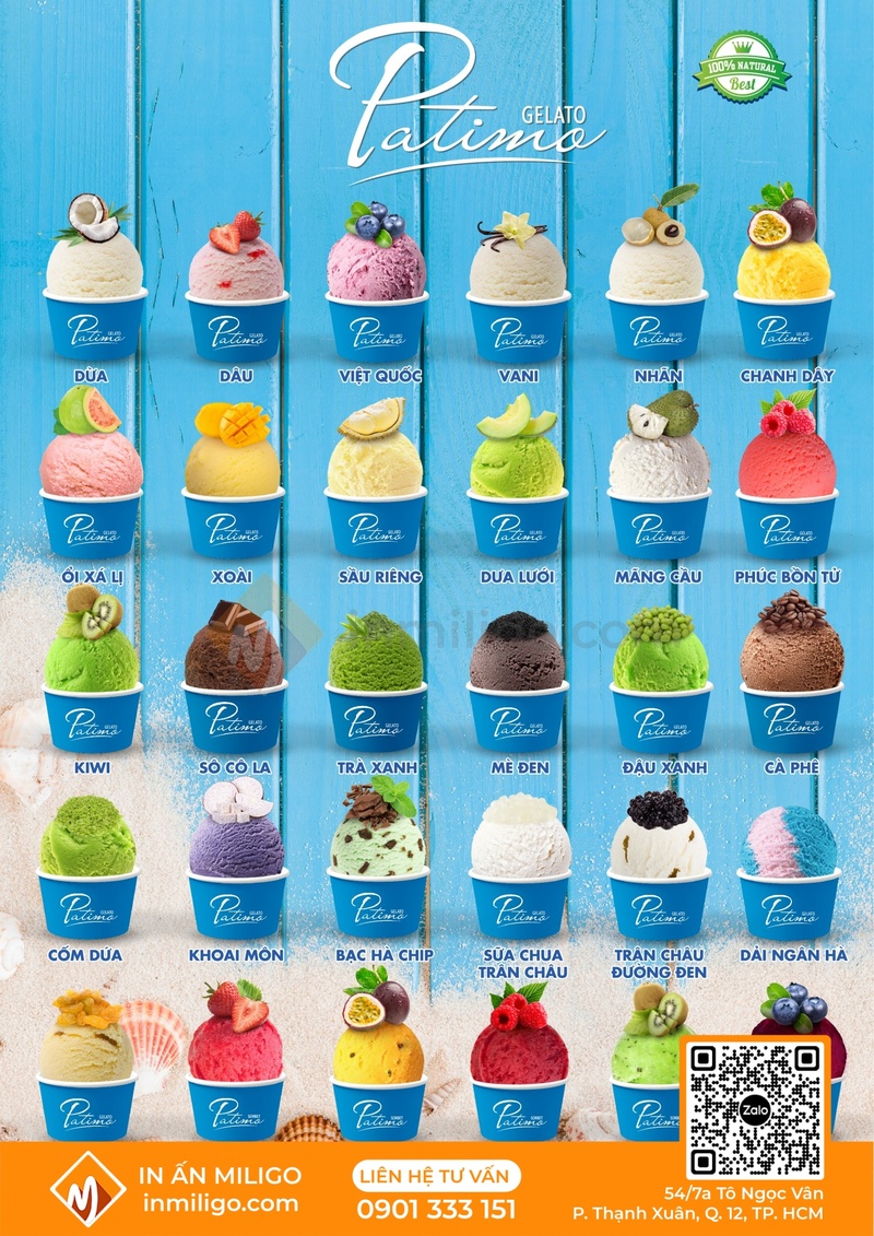 Menu quán kem