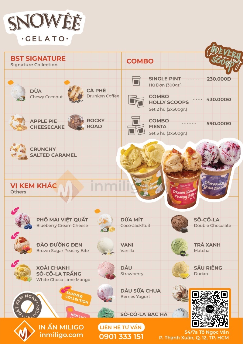 Menu quán kem