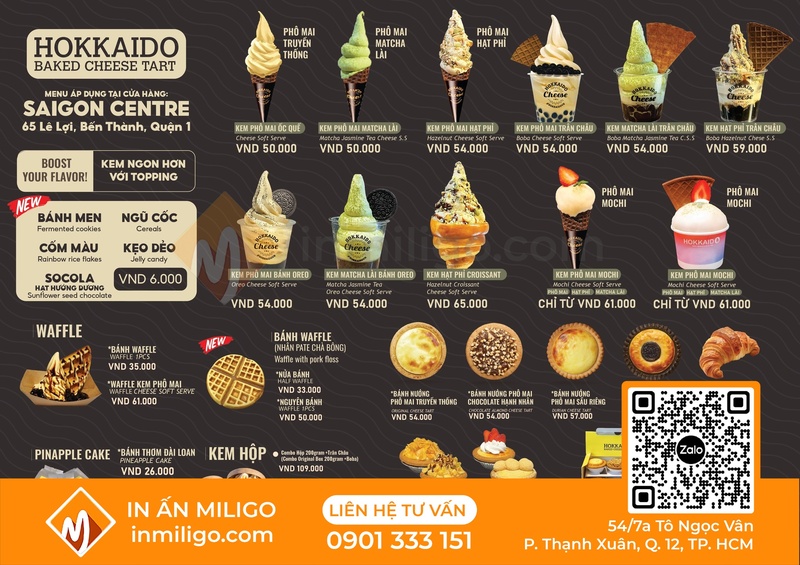 Menu quán kem