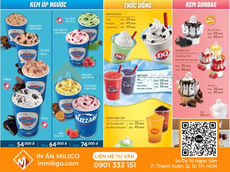 Menu quán kem