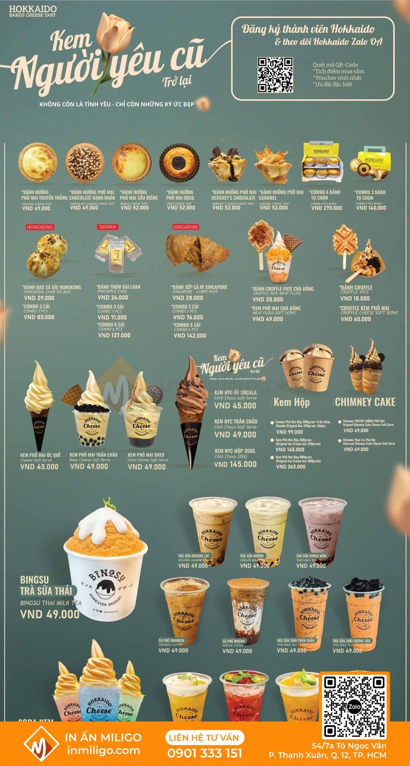 Menu quán kem