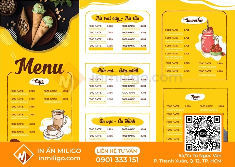 Menu quán kem