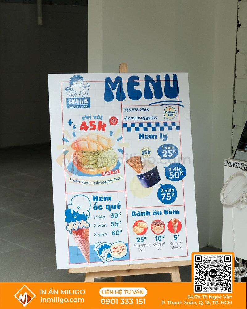 Menu quán kem