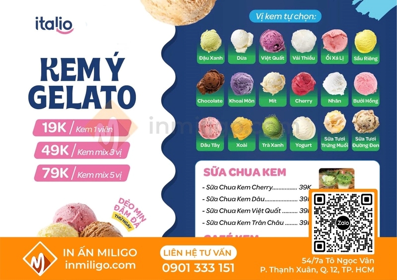 Menu quán kem