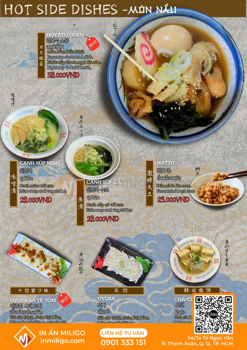 Menu quán nhật