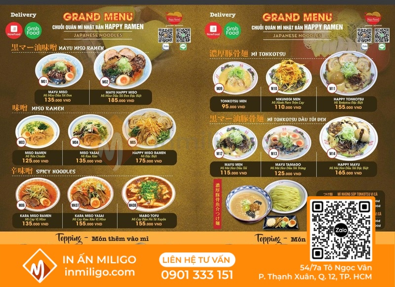 Menu quán nhật