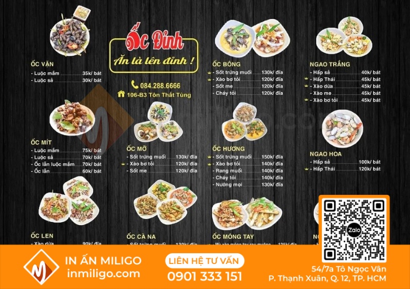 Mẫu menu quán ốc