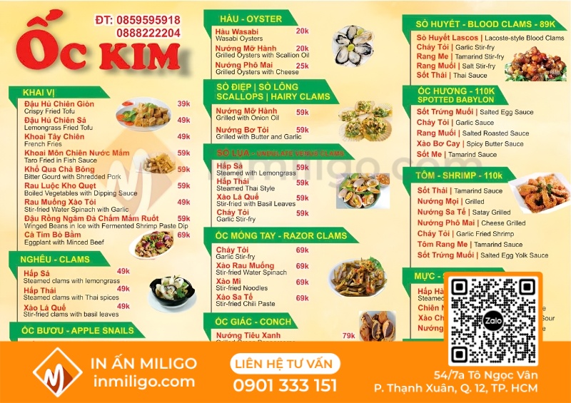 Mẫu menu quán ốc