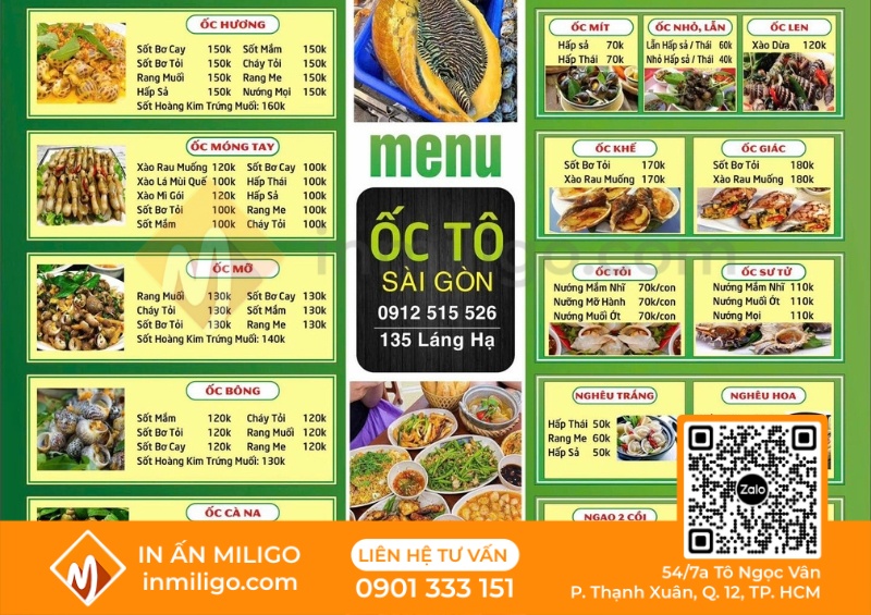 Mẫu menu quán ốc