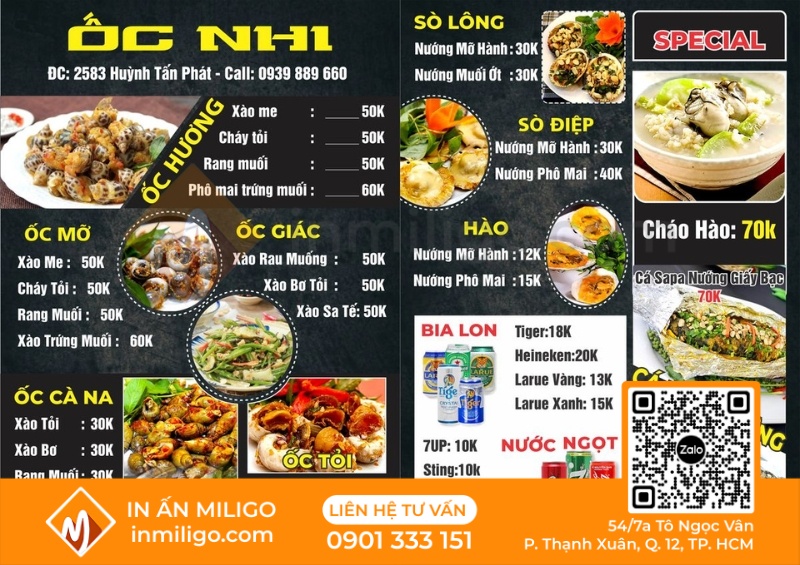 Mẫu menu quán ốc