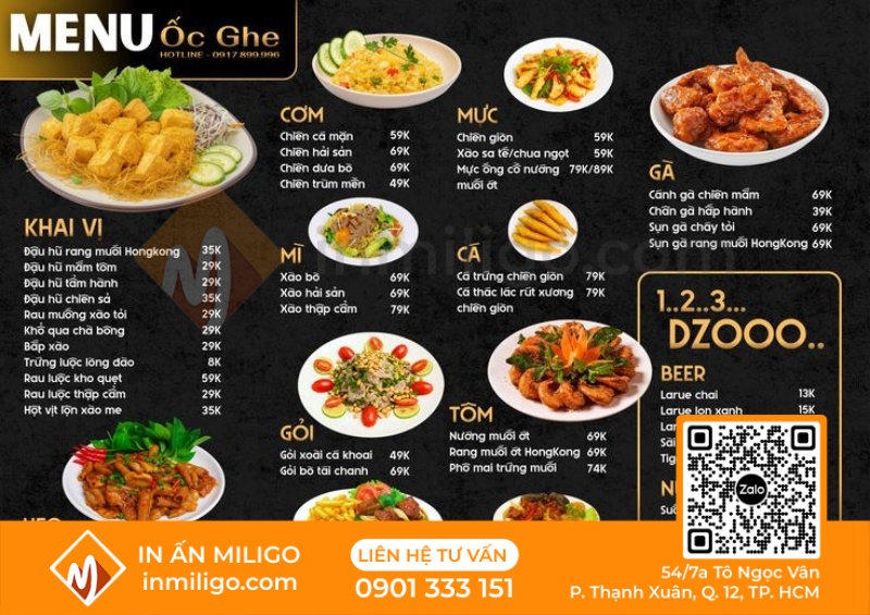 Mẫu menu quán ốc