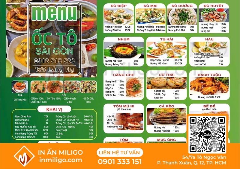 Mẫu menu quán ốc