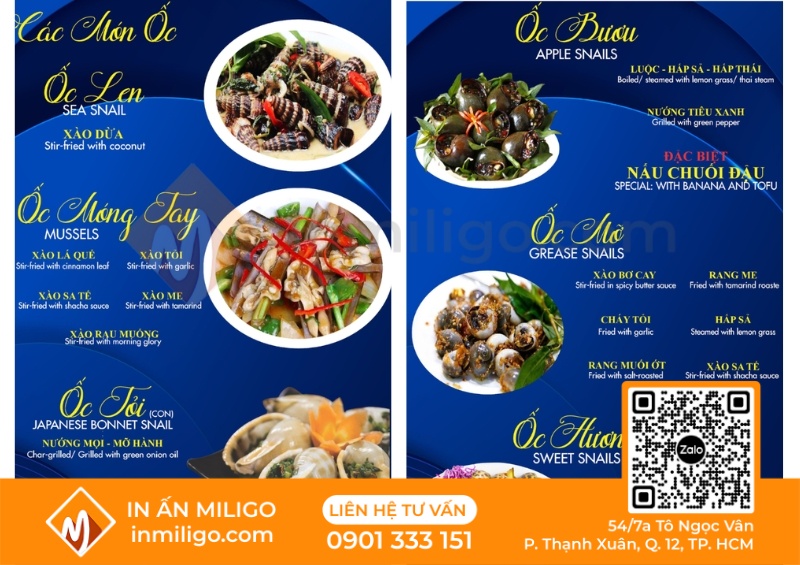Mẫu menu quán ốc