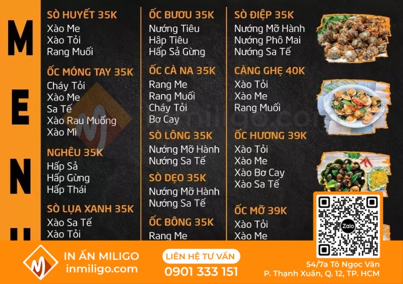 Mẫu menu quán ốc