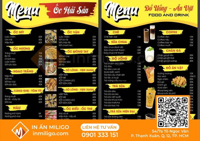 Mẫu menu quán ốc