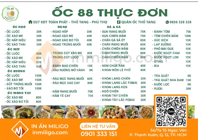 Mẫu menu quán ốc