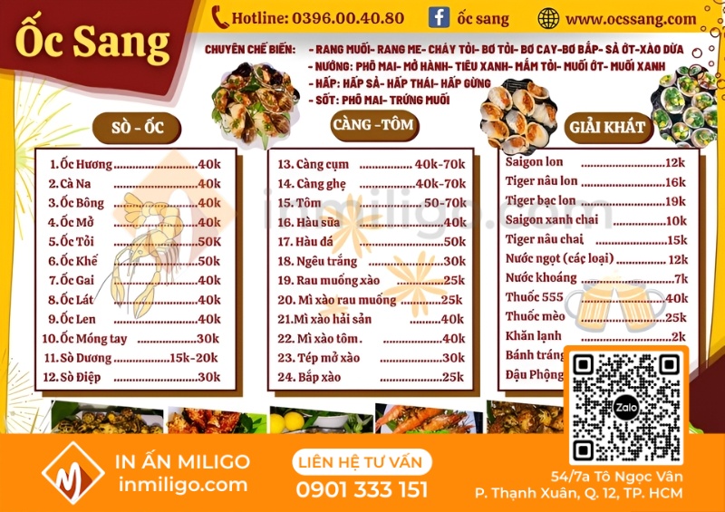 Mẫu menu quán ốc