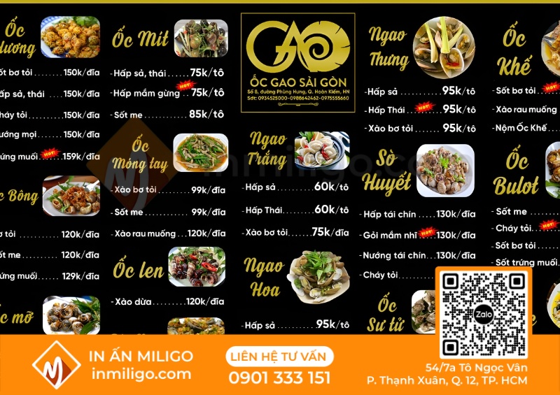 Mẫu menu quán ốc