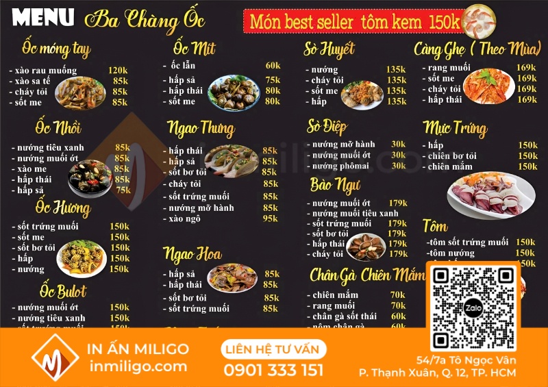 Mẫu menu quán ốc