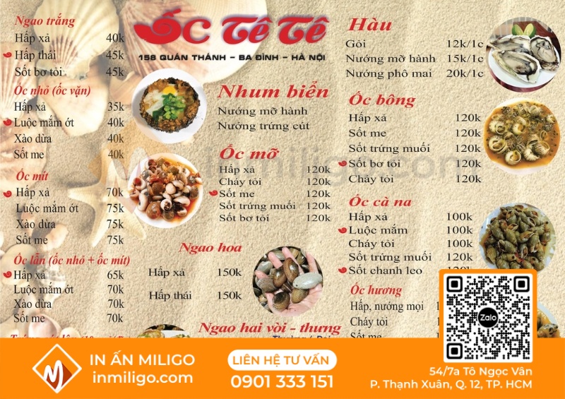 Mẫu menu quán ốc
