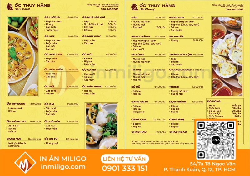 Mẫu menu quán ốc